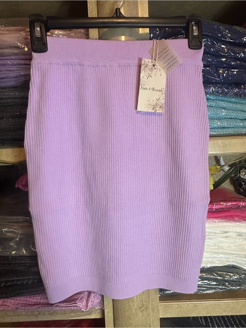 Hem & Thread Lilac Ribbed Knit Pencil Skirt